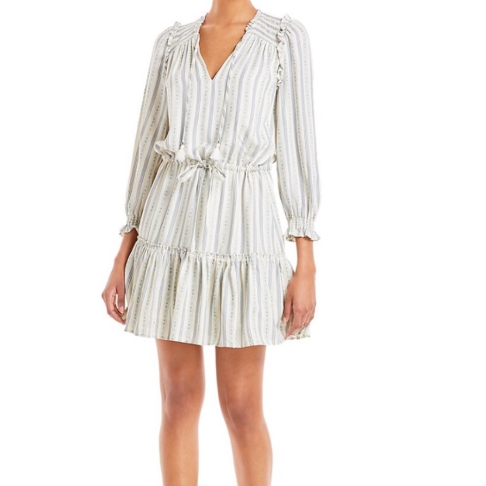 Paige Kylenn long sleeve tie waist flounce hem striped dress size Large- MINT - Picture 5 of 11
